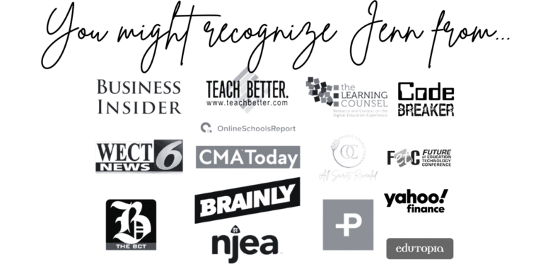 A collection of logos from various media outlets and organizations, including Business Insider, Teach Better, Learning Counsel, Code Breaker, WECT News 6, CMAToday, Brainly, NJEA, Yahoo Finance, and Edutopia.